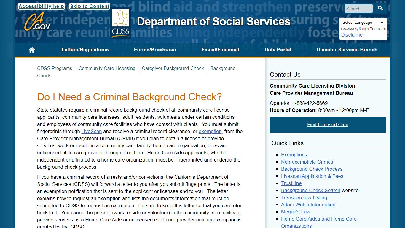 Background Check - California Department of Social Services