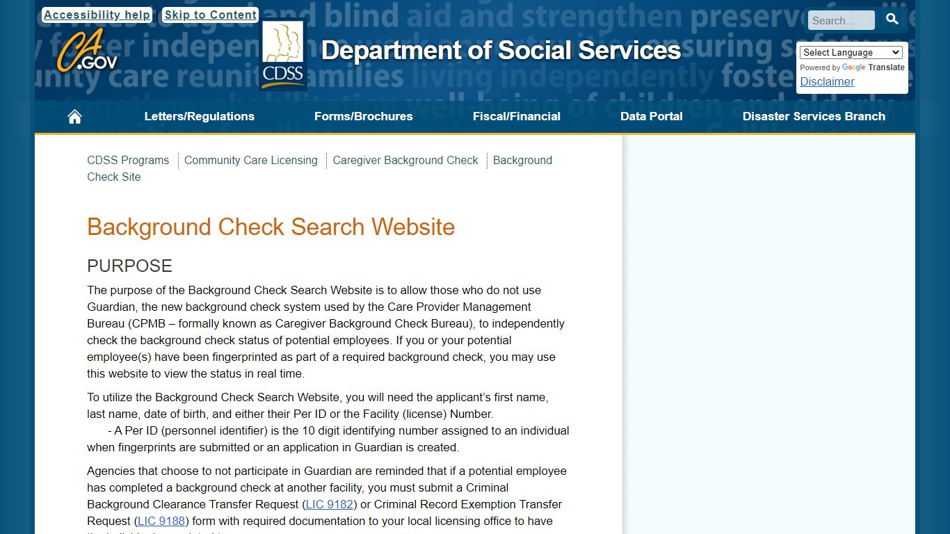 Background Check Site - California Department of Social Services